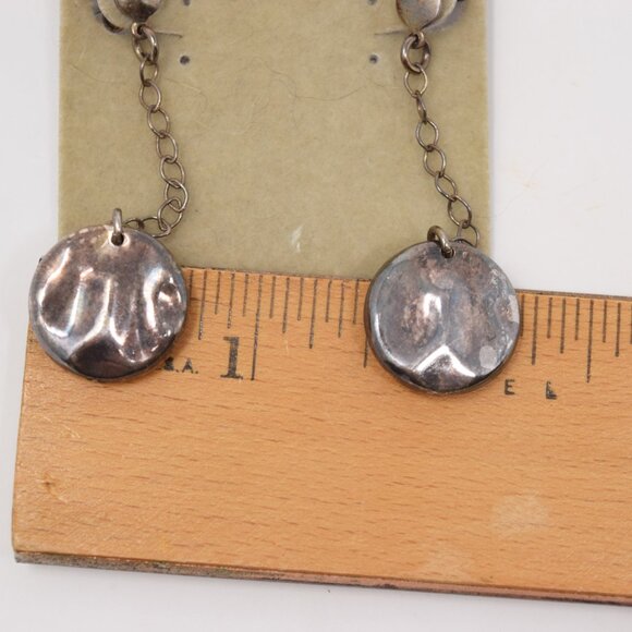 Sterling Silver Drop Earrings Pierced Round Boho Neutral Oval Dangle VTG Mom - Picture 4 of 13
